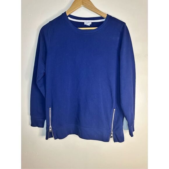 J. Crew Navy Blue Zip Bottom Crewneck Sweater Size Small - Picture 1 of 5